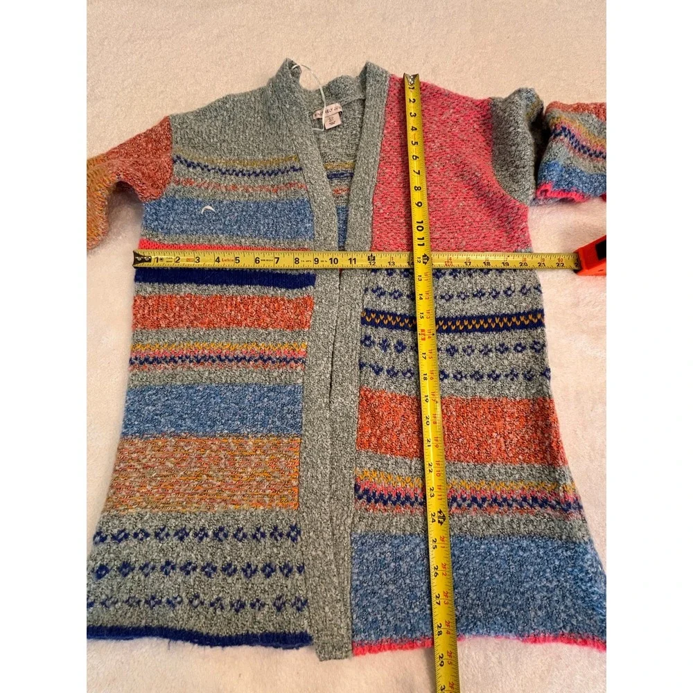 Sincerely Jules Multi Color Patchwork Knit‎ Cardigan Sweater Womens Small Boho